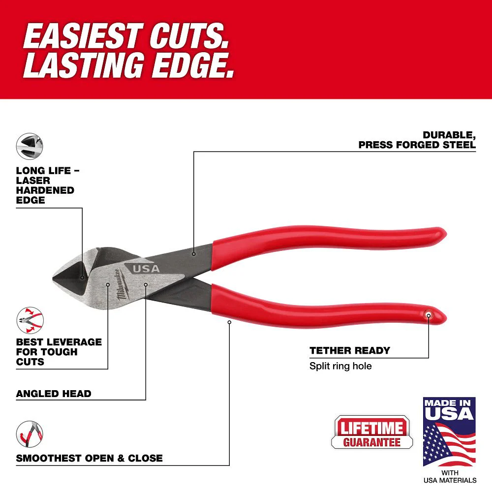 Milwaukee MT508A, 8" Angled Head Diagonal Dipped Grip Cutting Pliers (USA) - Image 2