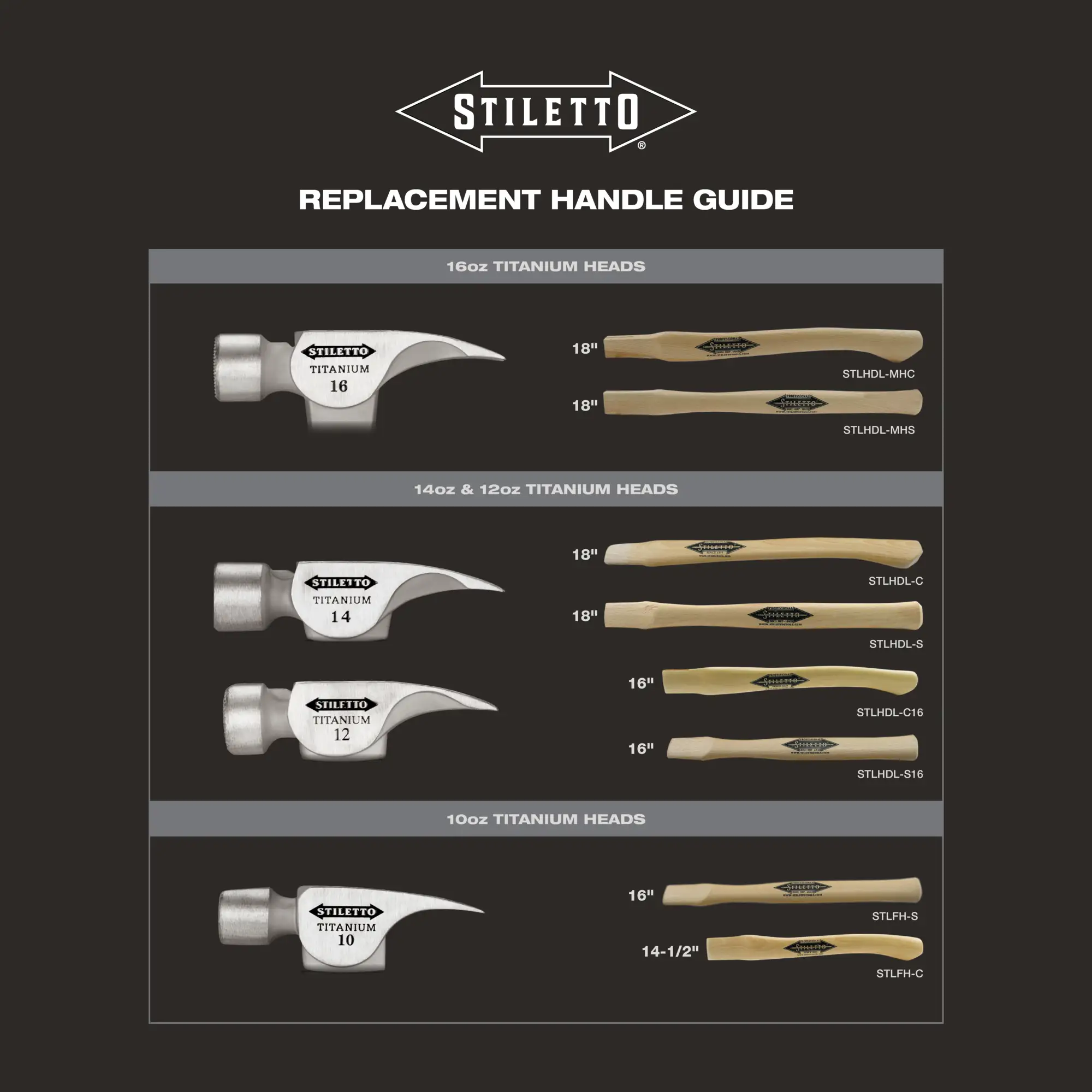 Stiletto STLHDL-C16, 16” Curve Hickory Replacement Handle for 12/14oz - Image 2
