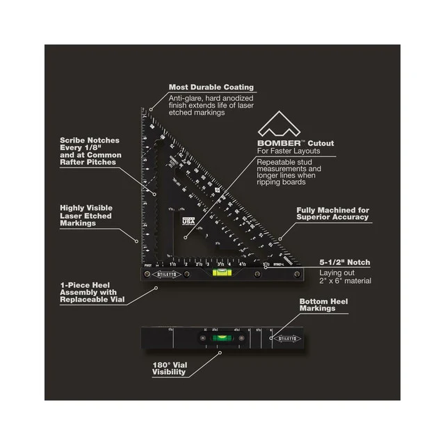 Stiletto STSQ7-L, 7" Carpenter Square with Level - Image 8