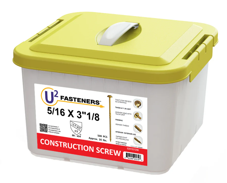 U2 Fasteners S20103125B, Construction Screw 5/16 X 3-1/8" (500/pkg)