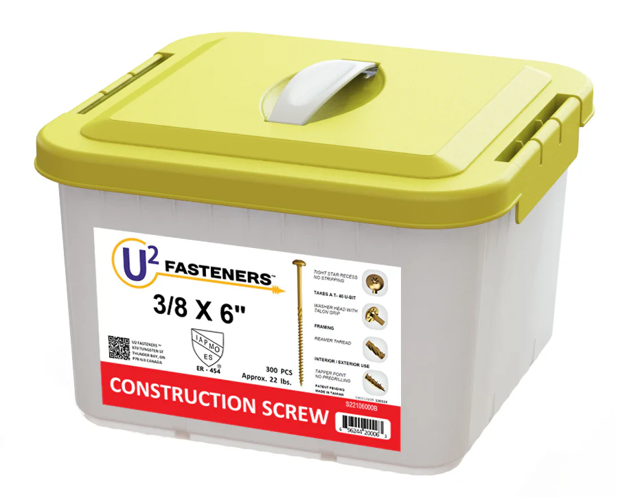 U2 Fasteners S22106000B, Construction Screw 3/8 X 6" (300/pkg)