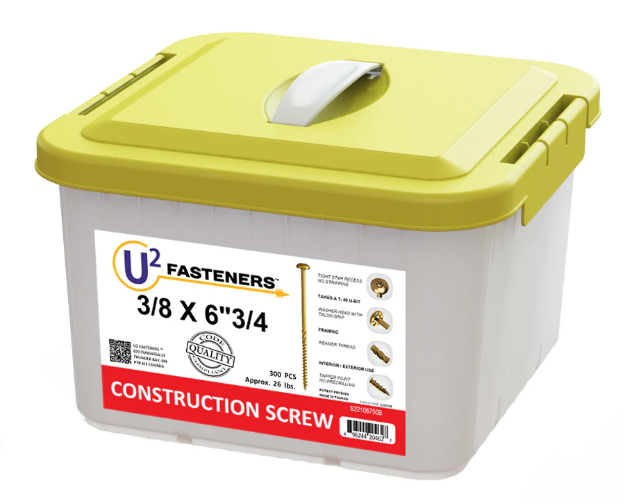 U2 Fasteners S22106750B, Construction Screw 3/8 X 6-3/4" (300/pkg)