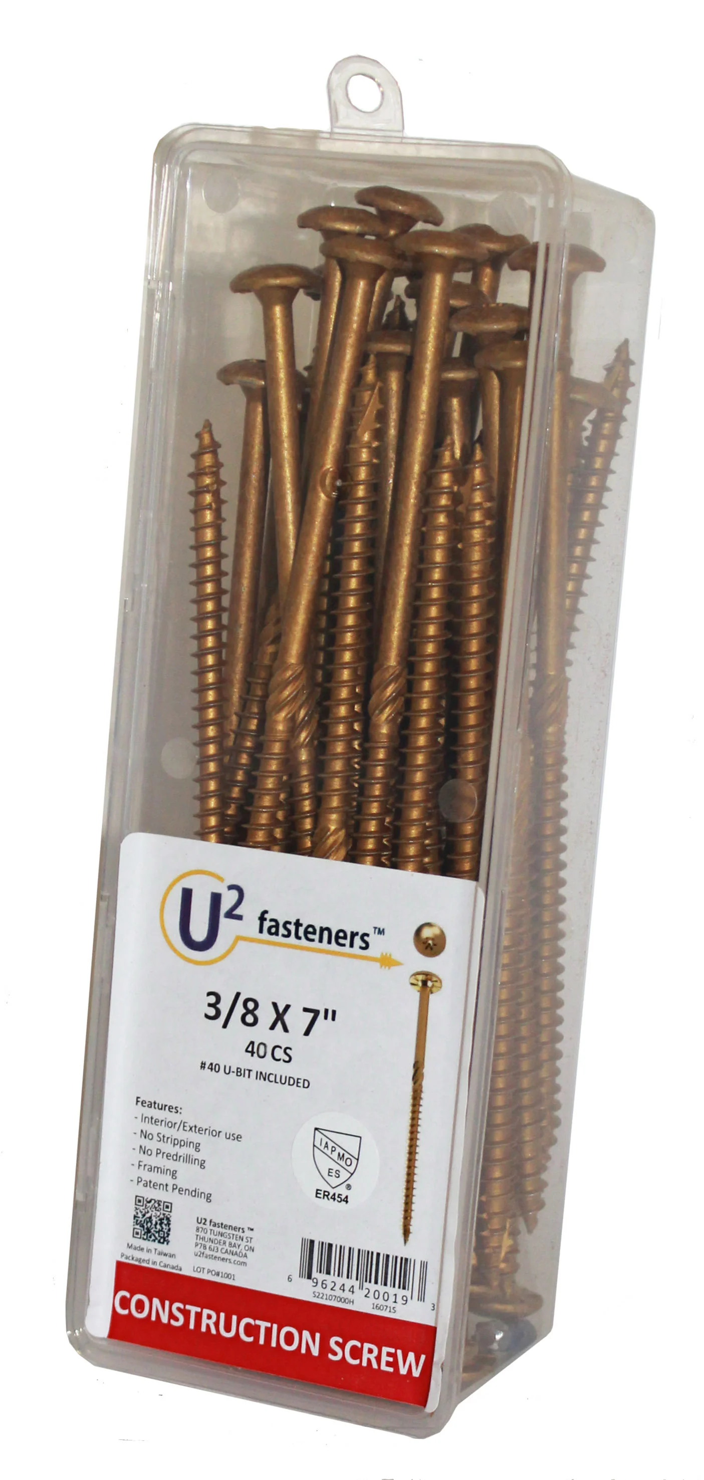 U2 Fasteners S22107000H, Construction Screw 3/8 X 7" (40/pkg)
