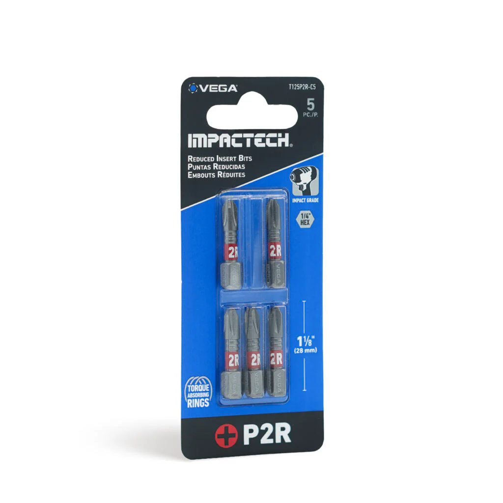 Vega T125P2R-C5, Impactech Phillips #2 Reduced Insert Bit x 1" - Carded 5pc