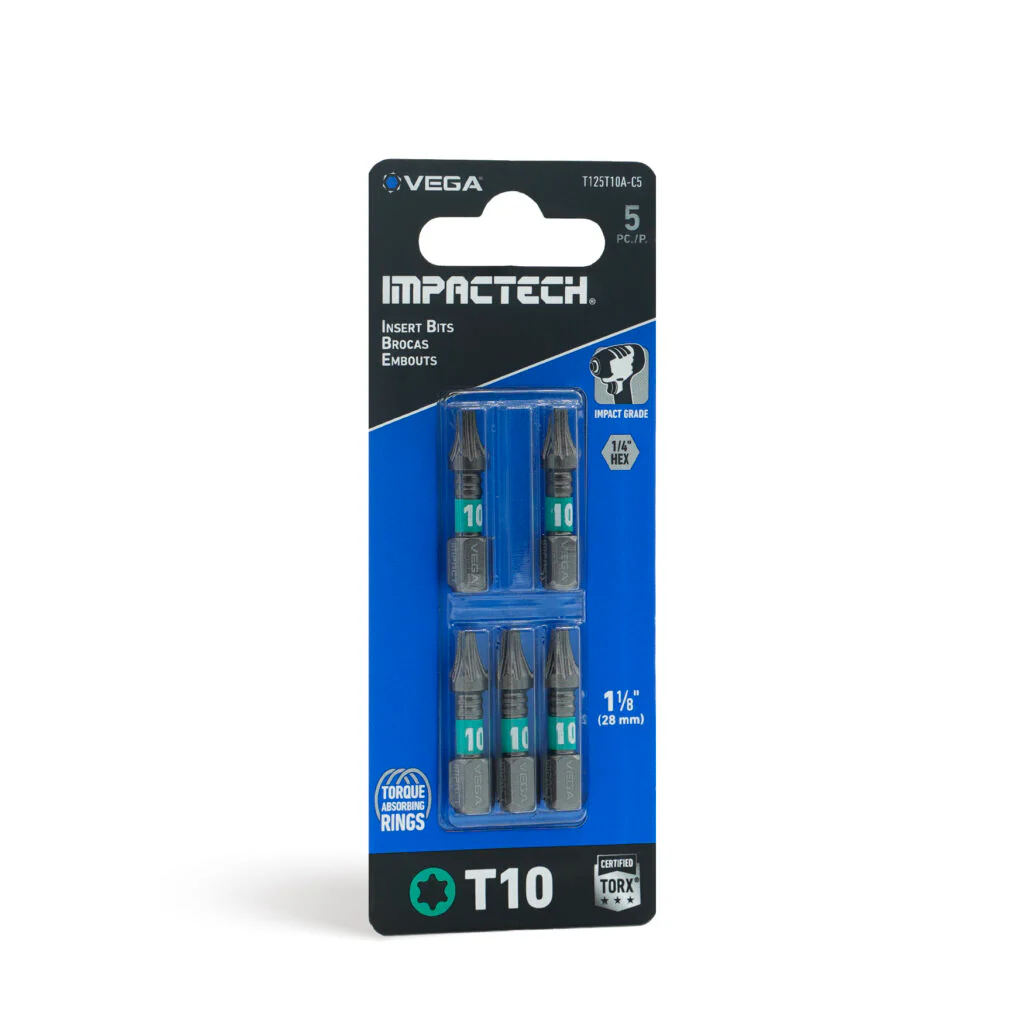 Vega T125T10A-C5, Impactech Torx 10 Insert Bit x 1" - Carded 5pc