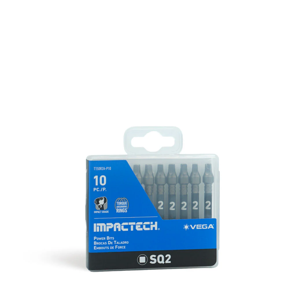 Vega T150R2A-P10, Impactech Square #2 Power Bit x 2" - Plastic Case 10pc
