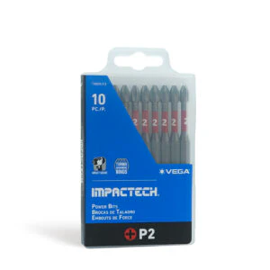 Vega T190P2A-P10, Impactech Phillips #2 Power Bit x 3-1/2"- Plastic Case 10pc