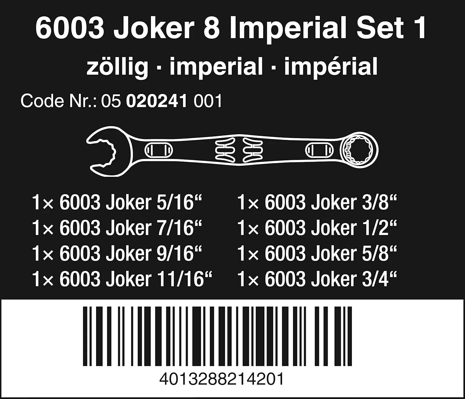 Wera 05020241001, 6003 JOKER 8 IMPERIAL SET 1 COMBINATION WRENCH SET, IMPERIAL, 8 PIECES - Image 2