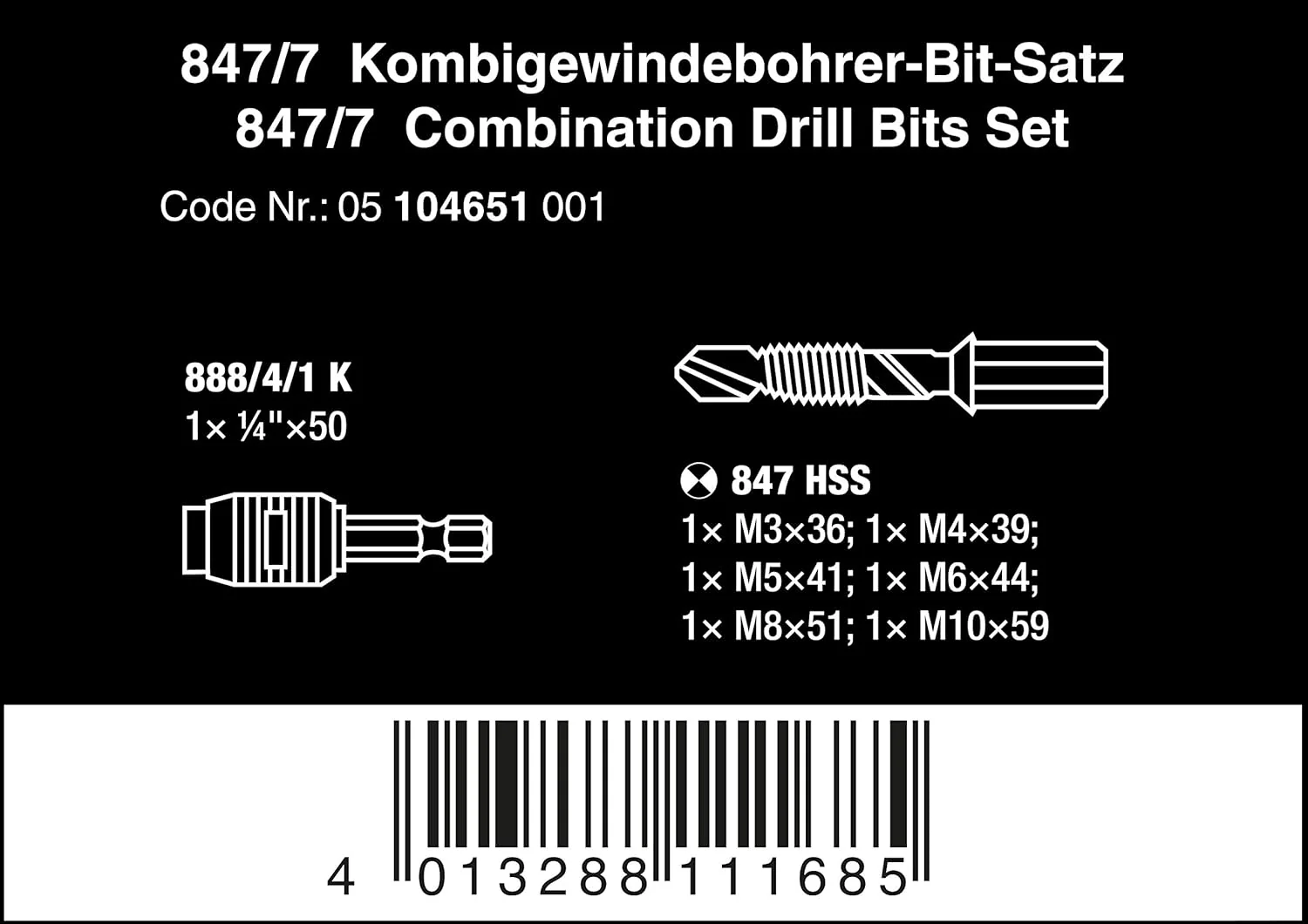 Wera 05104651001, 847/7 SET COMBINATION DRILL BITS SET, 7 PIECES (Discontinued) - Image 3