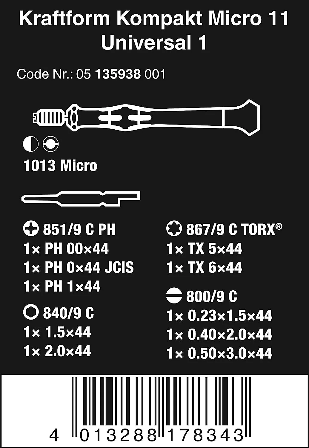 Wera 05135938001, KRAFTFORM KOMPAKT MICRO/11 BIT SET WITH  HANDLE AND INTER-CHANGEABLE BLADES - Image 2